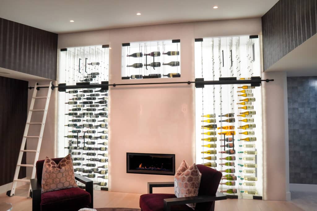 Sophisticated modern wine cellar lighting in a Califonia home.