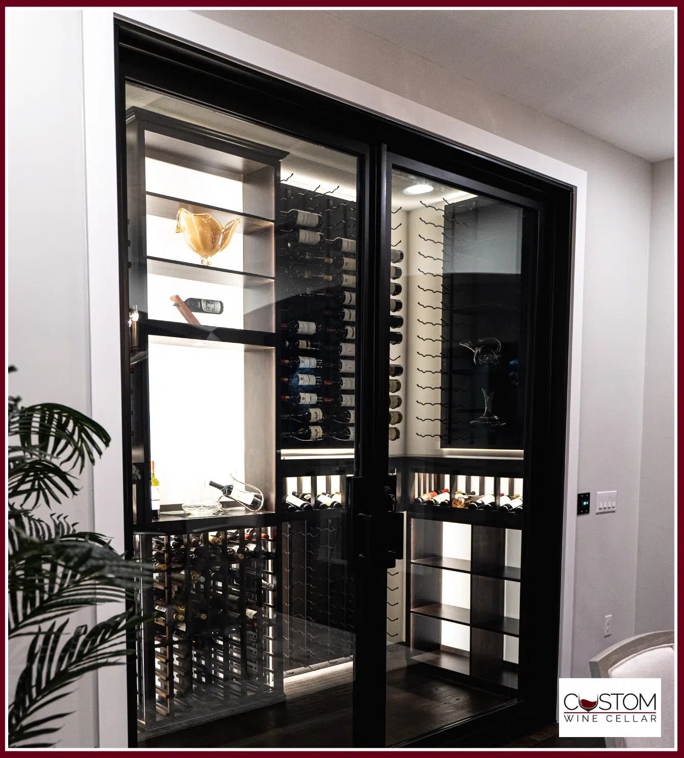 stainless steel framing of metal wine cellar door