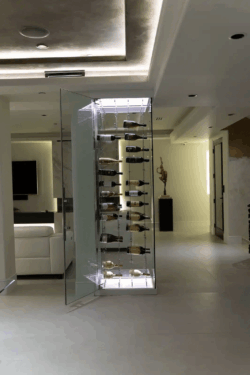 17 - Glass WIne Cellars in a Modern California Living Room Glass WIne Cellars in a Modern California Living Room