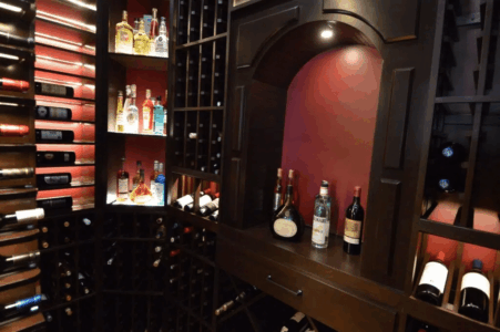 Traditional California Home Wine Cellar with Wooden Racking