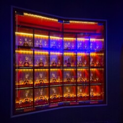 6 - Curated LED lights help set the vibe of this restaurant wine cellar design. LED lights to give a more dramatic ambiance to this restaurant wine cellar design.