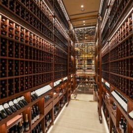 All the commercial wine racks you see here are built from white oak, specially stained to have a rich red brown color.