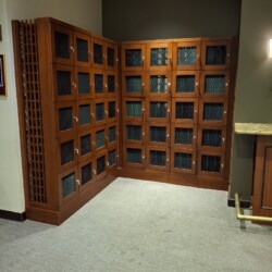 Without the lights, this is what the wine lockers look like.