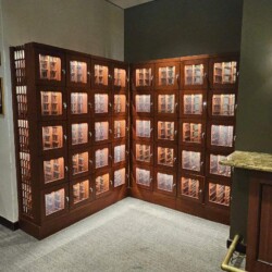 The wooden rack was stained and laquered to match the aesthetics of the social hall.