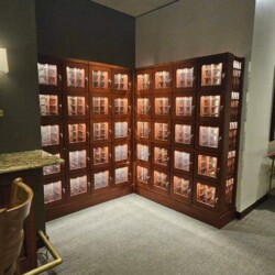 Lights were installed inside each compartment in this commercial wine lock, so guests can easily and safely handle their bottles.