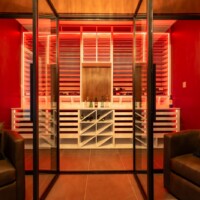 How best to showcase custom modern wine rooms than going all out with RGB lights!