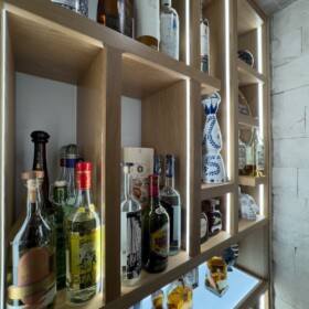 A closer view of the acrylic LED panel and LED channel lights embedded into the rack.